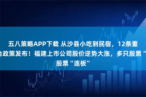 五八策略APP下载 从沙县小吃到民宿，12条重磅惠台政策发布！福建上市公司股价逆势大涨，多只股票“连板”